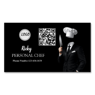 Cartão De Visitas Magnético Código QR de Foto de Uniforme de Chef Preto Minima