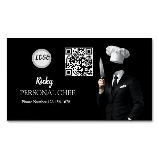 Cartão De Visitas Magnético Código QR de Foto de Uniforme de Chef Preto Minima
