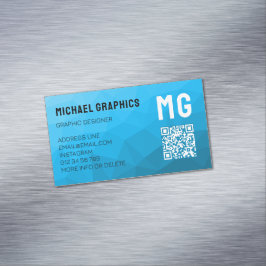 Cartão De Visitas Magnético Código QR de padrão de malha geométrica gradiente 