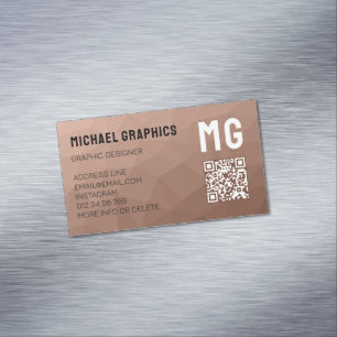 Cartão De Visitas Magnético Código QR de padrão de malha geométrica marrom Mou