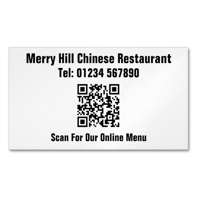 Cartão De Visitas Magnético Código QR do menu on-line do restaurante (Frente)