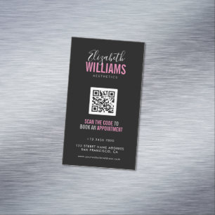 Cartão De Visitas Magnético Código QR do Salão de Beleza Rosa Preto