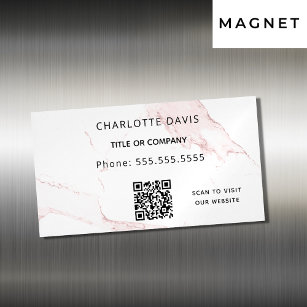 Cartão De Visitas Magnético Código QR elegante de mármore rosa embebido