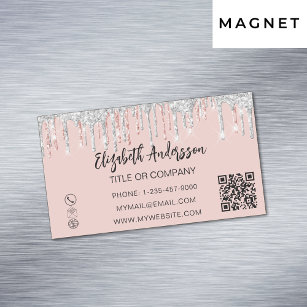 Cartão De Visitas Magnético Código QR elegante de rosa dourado com brilho prat