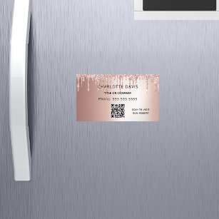 Cartão De Visitas Magnético Código QR elegante metálico rosa dourado