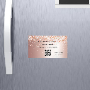Cartão De Visitas Magnético Código QR elegante metálico rosa dourado