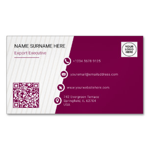 Cartão De Visitas Magnético Código QR Formal Minimal Burgundy