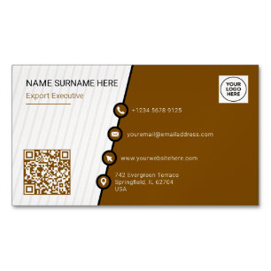 Cartão De Visitas Magnético Código QR Formal Simples Marrom