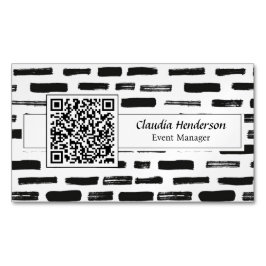 Cartão De Visitas Magnético Código QR Personalizado Simples Preto e Branco