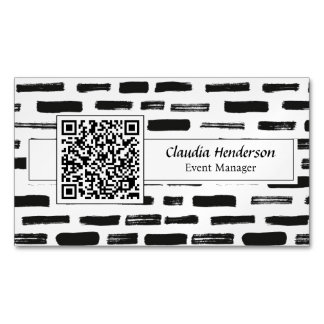 Cartão De Visitas Magnético Código QR Personalizado Simples Preto e Branco