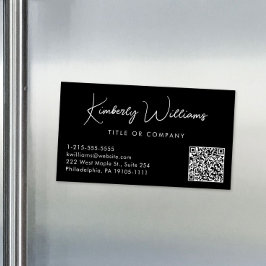 Cartão De Visitas Magnético Código QR Professional de Script Mínimo preto