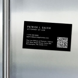 Cartão De Visitas Magnético Código QR Profissional Minimal Preto