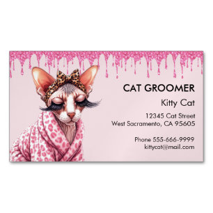 Cartão De Visitas Magnético Coleta Rosa do Serviço de Glitter de Cat Sphynx Ch