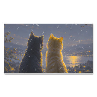 Cartão De Visitas Magnético Companheiros ao Luar – Dois Gatos sob a Lua Cheia