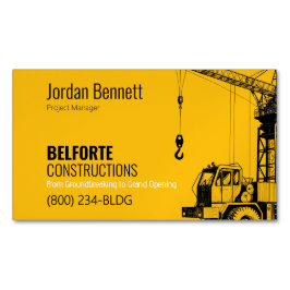 Cartão De Visitas Magnético Construção Moderna | Design Amarelo & Guindaste