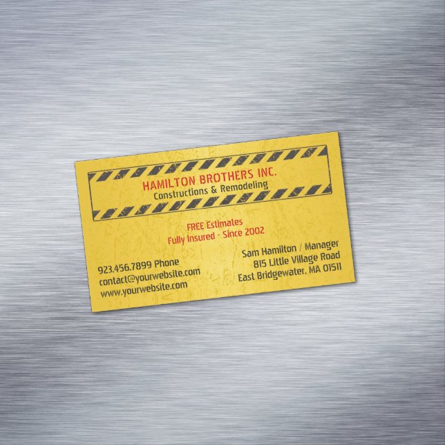 Cartão De Visitas Magnético Construções Homem de mão (Posição Original)