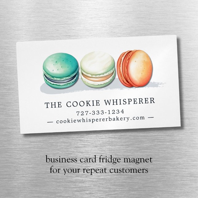 Cartão De Visitas Magnético Cookie Home Bakery Comida de algodão (Home Based Cookie Bakery Macarons Logo Business Card Magnet)