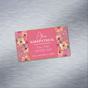 Cartão De Visitas Magnético Cor De Água Rosa E Laranja Dobrada Floral
