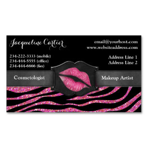 Cartão De Visitas Magnético Cosmetologist cor-de-rosa elegante do beijo do