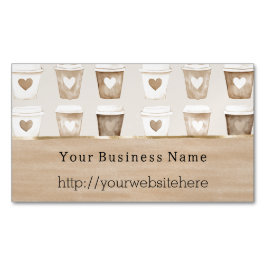 Cartão De Visitas Magnético Cream Coffee Heart Cups Business name website