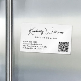 Cartão De Visitas Magnético Creme profissional de código QR de script mínimo
