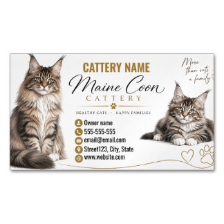 Cartão De Visitas Magnético Criador de Gatos Maine Coon Cattery