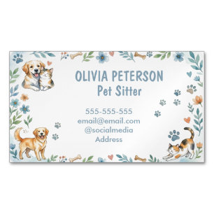 Cartão De Visitas Magnético Cuidador de Animais de Estimação aquarela personal