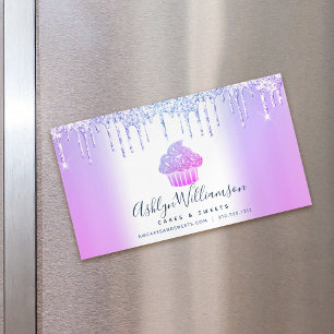 Cartão De Visitas Magnético Cupcake De Chef Roxo Glitter Azul