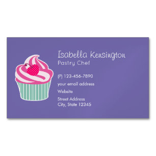 Cartão De Visitas Magnético Cupcake rosa WIth Bolinhas Cherry