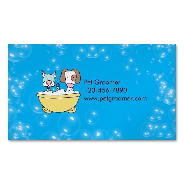 Cartão De Visitas Magnético Custom Pet Groomer Business Card Magnet (Frente)
