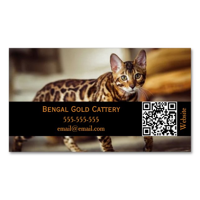 Cartão De Visitas Magnético Customizable Magnetic Business Card for Cattery  (Frente)