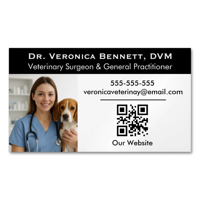 Cartão De Visitas Magnético Customizable Veterinary Professional Photo  (Frente)