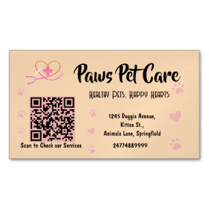 Cartão De Visitas Magnético Cute Pink Paws Pet Care Pet Shop Logo Nome Código