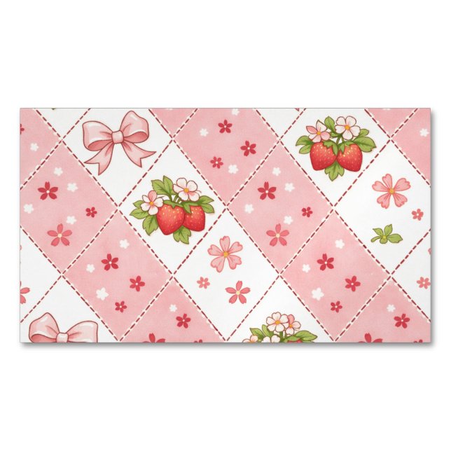 Cartão De Visitas Magnético cute strawberry bow floral seamless pattern design (Frente)