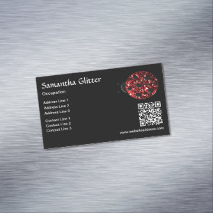 Cartão De Visitas Magnético Dama de vermelho com brilhos Código QR da joaninha