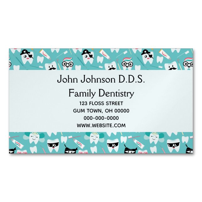 Cartão De Visitas Magnético Dentista do padrão dentário de cômoda de prática d (Frente)