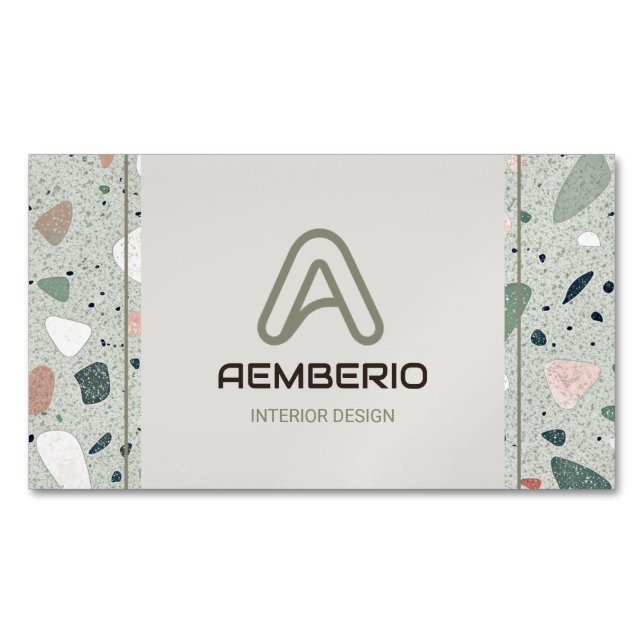 Cartão De Visitas Magnético Design de Interiores Terrazzo  (Frente)