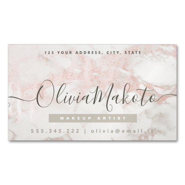 Cartão De Visitas Magnético Design de Mínimo de Lúxo - Script Marble Pink (Frente)
