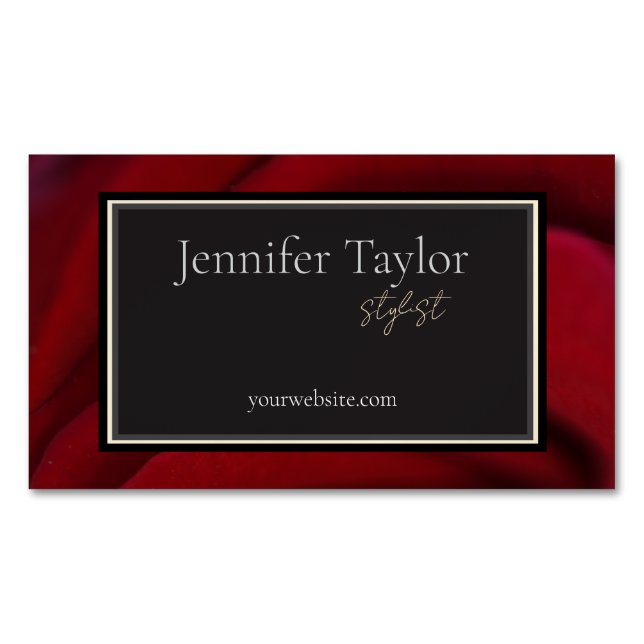 Cartão De Visitas Magnético Design Floral Vermelho Elegante - sofisticado e mí (Frente)