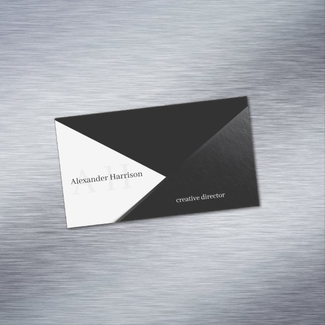 Cartão De Visitas Magnético Design Geométrico Mínimo Preto e Branco (Posição Original)