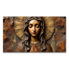 Cartão De Visitas Magnético Devoção Esculpida Madeira Maria