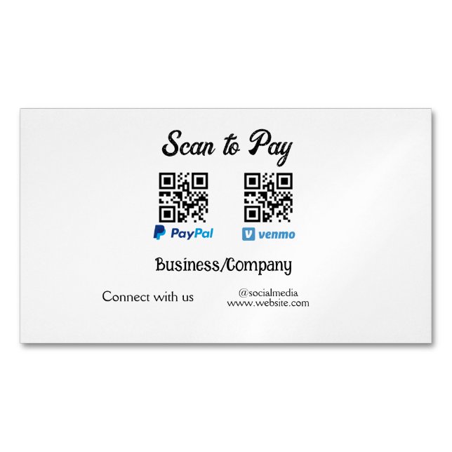 Cartão De Visitas Magnético Digitalize para pagar código q r paypal venmo adic (Frente)