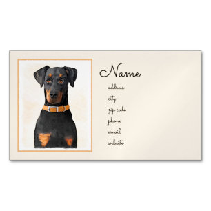 Cartão De Visitas Magnético Doberman Pinscher Pintura Original Descortada