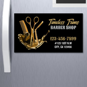 Cartão De Visitas Magnético Dourada Tesoura Barbershop Hairdresser Compro Barb