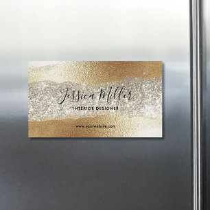 Cartão De Visitas Magnético Dourado Moderno Diamante Brilho Falso Luxo Glam