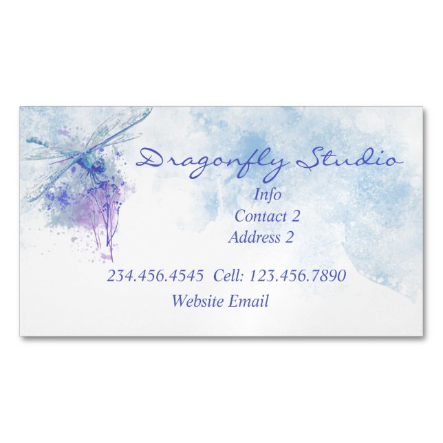 Cartão De Visitas Magnético Dragonfly Azul de Cor Molar Personalizada (Frente)