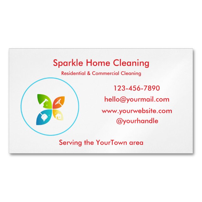 Cartão De Visitas Magnético Editable House Cleaning Business Card  (Frente)