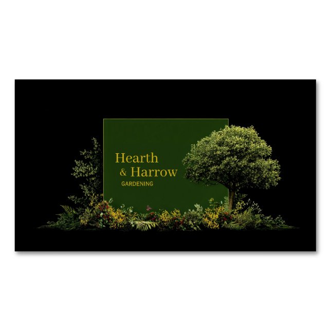 Cartão De Visitas Magnético Elegant Landscape Tree Black Gold Frame Botanical (Frente)