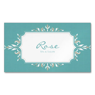 Cartão De Visitas Magnético Elegant Teal Aqua Blue Vintage Foliage Frame