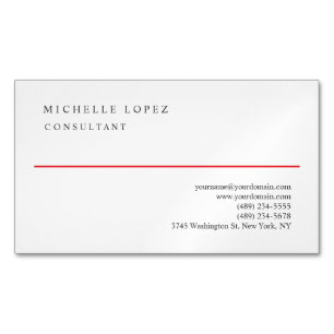 Cartão De Visitas Magnético Elegante Branco Vermelho Simples Profissional